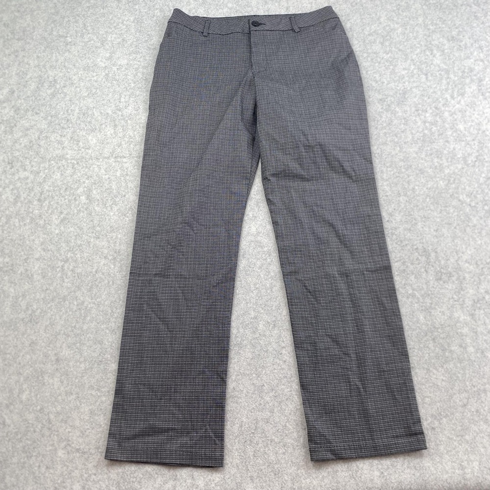 Lee Dress Pants Womens 12 (32x31) Gray Check Straight Leg Wrinkle Free Stretch